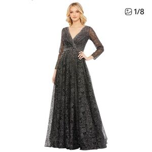 Mac Duggal Plus Size - Beaded Lace V-Neck Evening Dress Black Size 18 20372